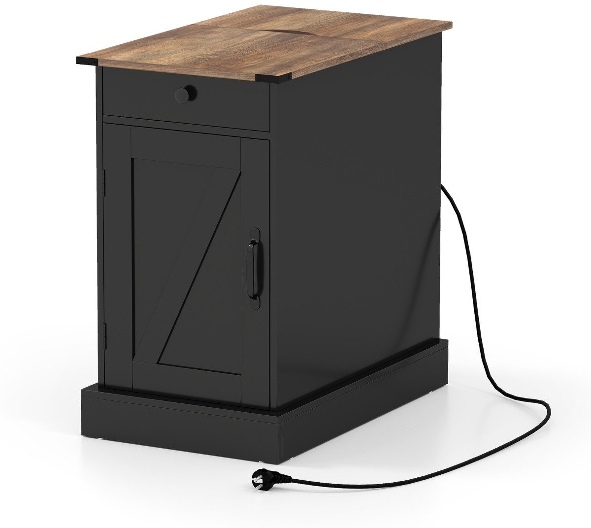 SureDeal® - Bijzettafel - Dressoir - Oplaadstation Nachtkastje - Neerklapbaar Tafelblad - 35x60x62 cm - Donkerbruin