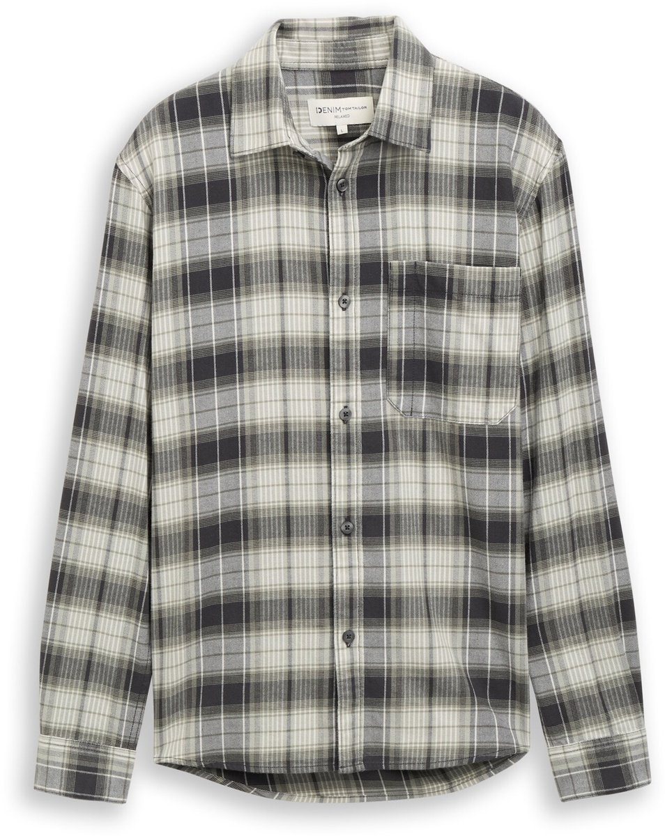 Tom Tailor Denim - Overhemd met geruit patroon in relaxed fit - Maat S - coal grey green check