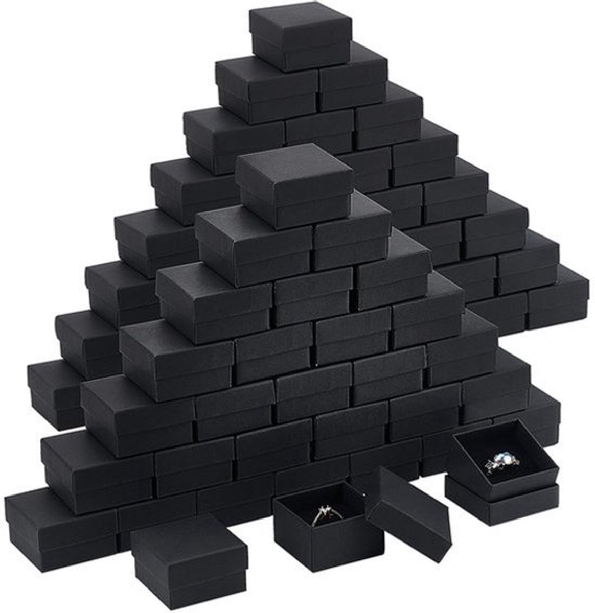 80 Mini Zwarte Sieraden Geschenkdozen - Vierkante Kartonnen Juwelendoosjes 52x52x32mm