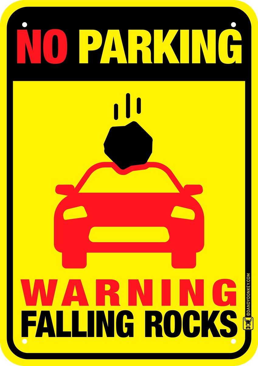 Dandy Donkey - Grappig Waarschuwingsbord Vallende Rots / Cadeau - No Parking Falling Rocks - Aluminium - 21x29,7 cm (A4)