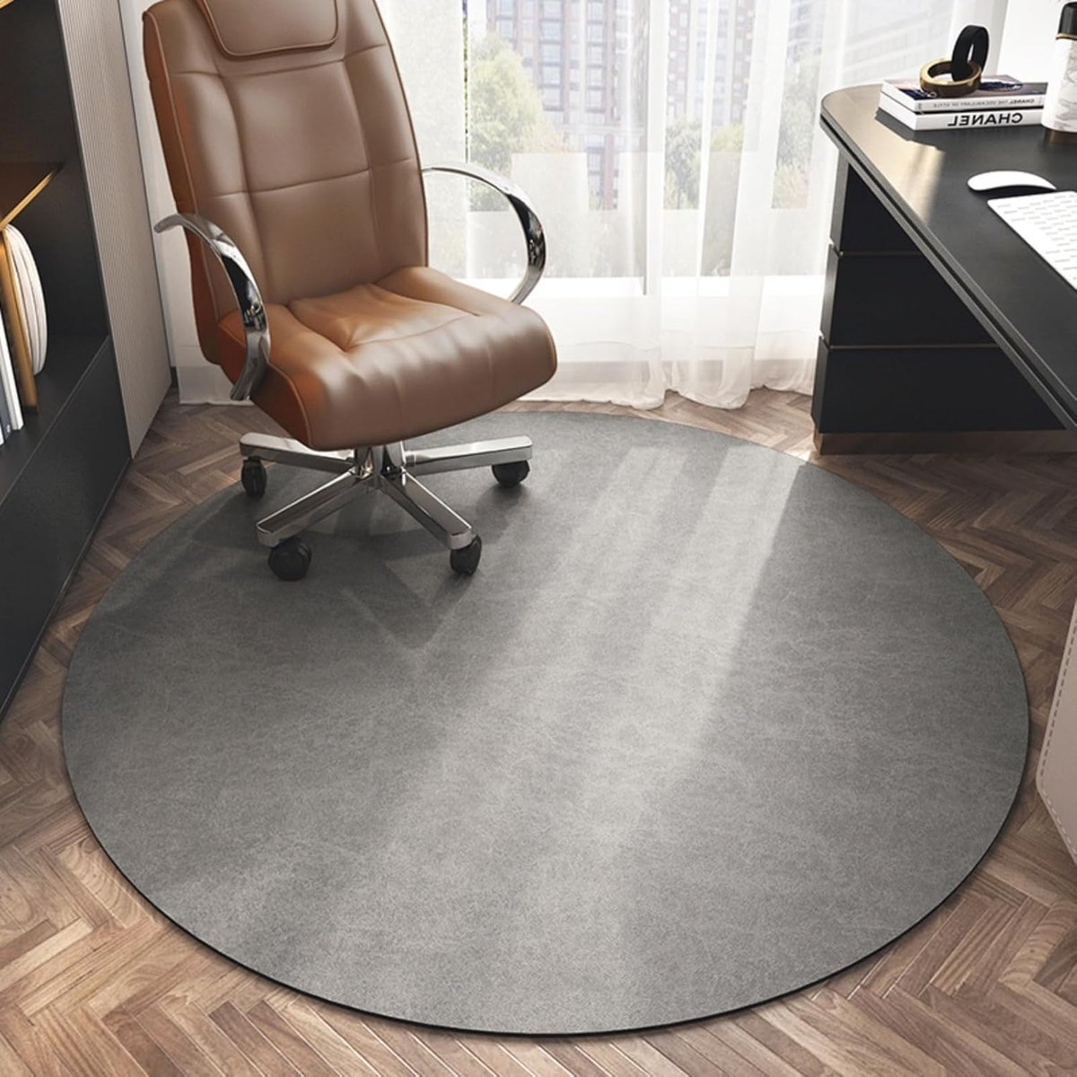 Stoelmat - Antislip Ronde Stoelmat voor Harde Vloeren - Beschermende Mat voor Houten Vloeren onder Bureau - Geschikt voor Draaibare Bureau- en Gamingstoelen - Grijs - Diameter 100 cm