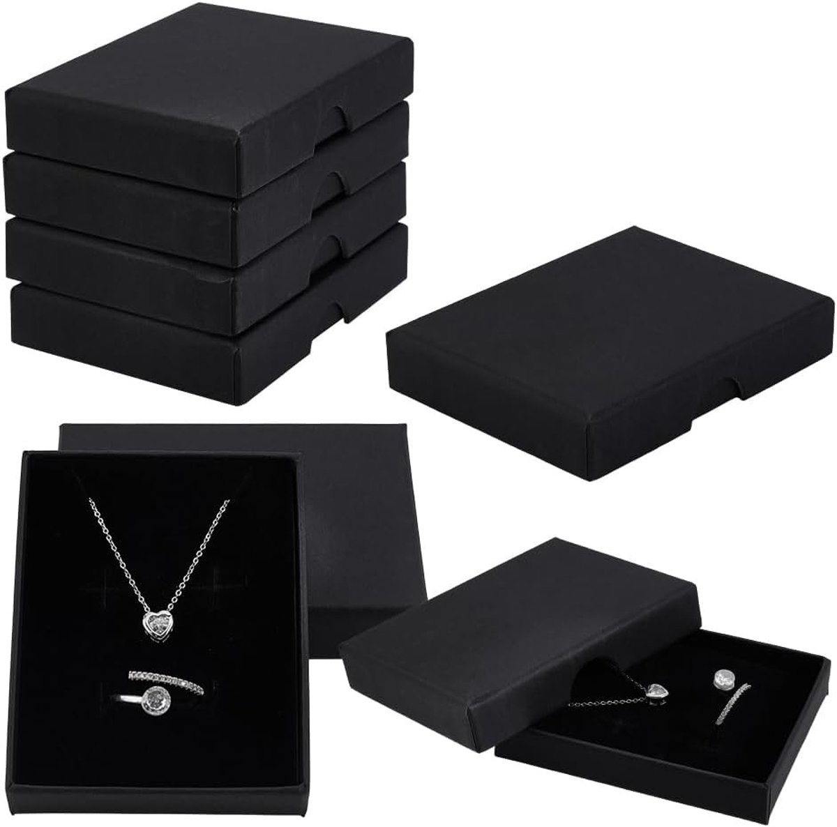 Zwarte kartonnen sieradengeschenkdozen, 5 stuks, 8,9 x 6,9 cm, opbergdozen voor armbanden, halskettingen en ringen, ideale geschenkverpakking en sieradenorganizer
