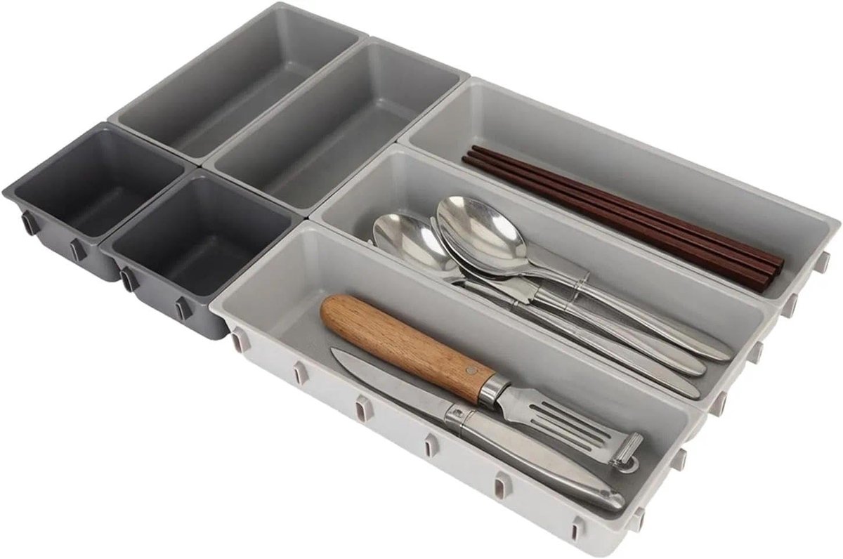 Besteklade Organizer met 7 Compartimenten van Plastic voor Messen, Vorken en Lepels in de Keuken
