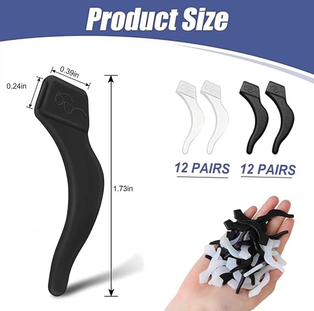 24 Stuks Siliconen Brilhouders, Antislip Rubber Brilsteunen voor Zonnebrillen en Correctiebrillen, Universele Brilaccessoires voor Veiligheid en Comfort