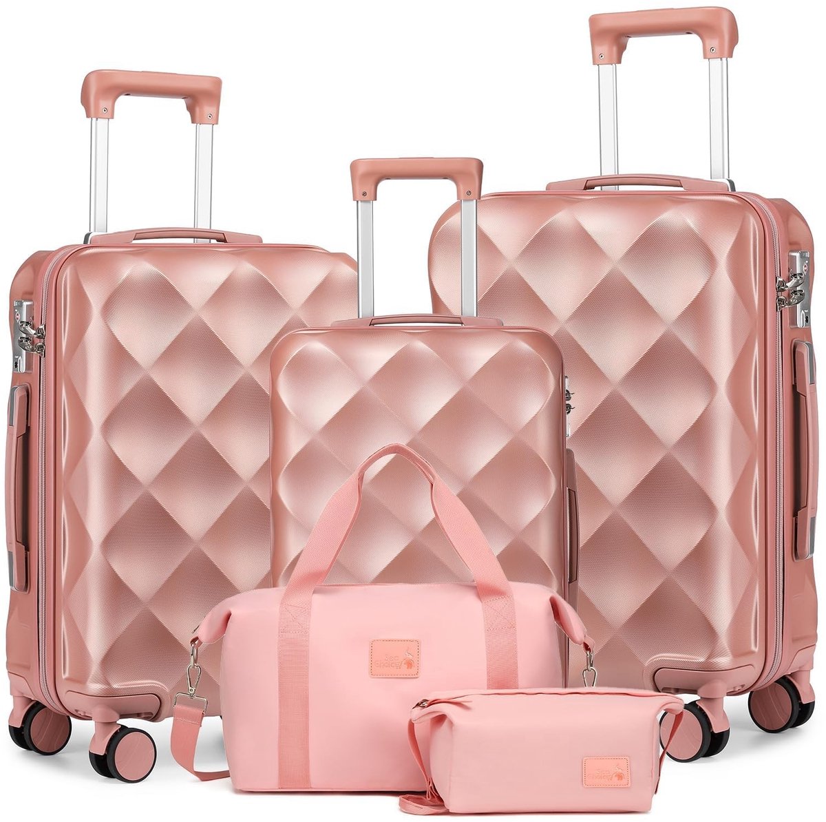 Hardcase Trolley Kofferset - Inclusief Toilettas en Dubbele Wielen - M-L-XL