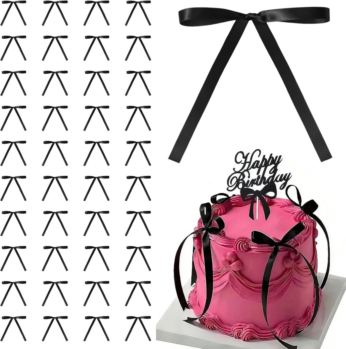Elegante Zwarte Strikken voor Cadeauverpakking, Taartdecoratie en Ballonnen - 40 Stuks met Zwart Ballonlint en Strik