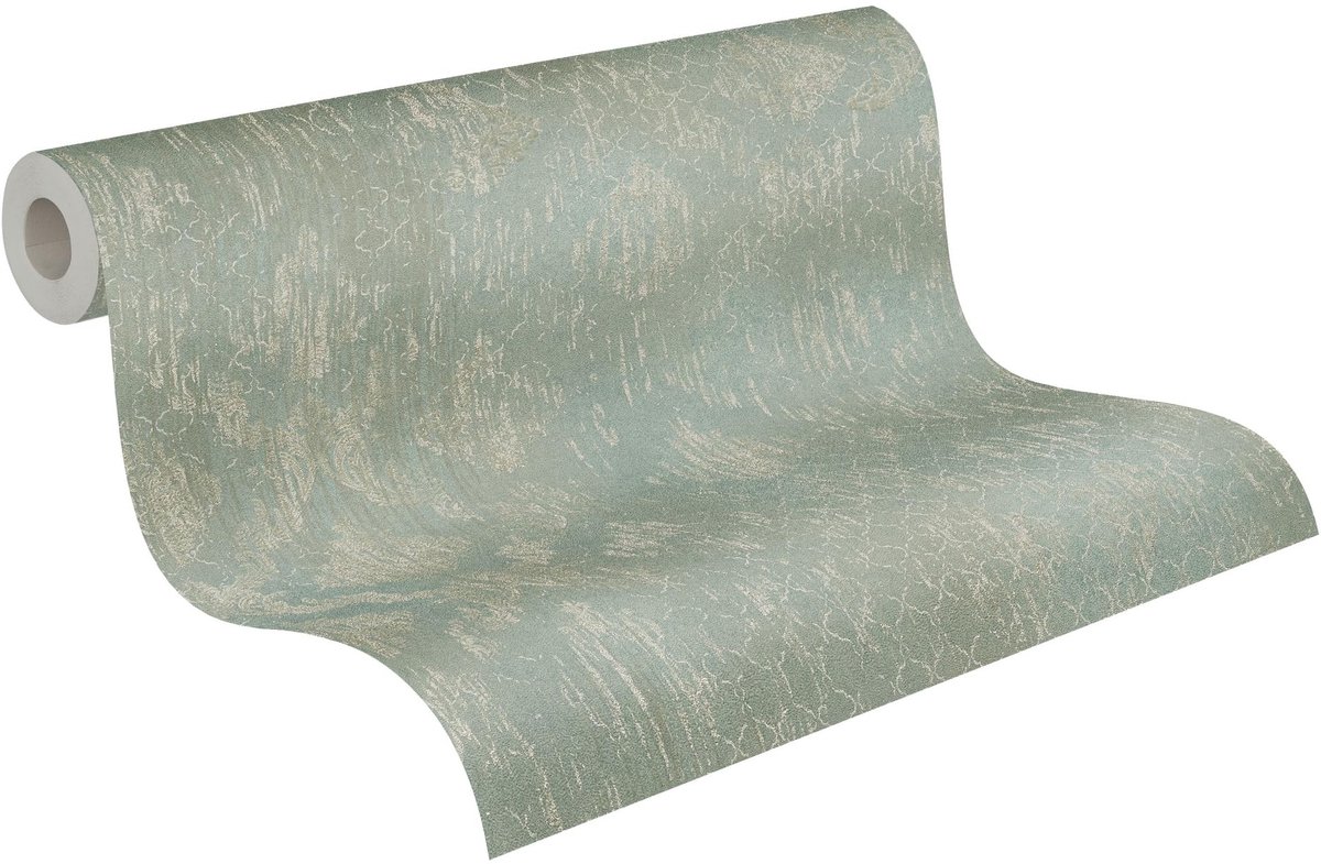 Non-woven Behang met Metallic Look - Groene en Champagne Kleur