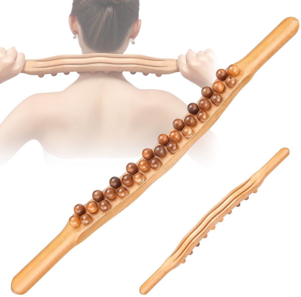 Gua Sha Houten Massage Stick - Ergonomische Massager met 31 Parels