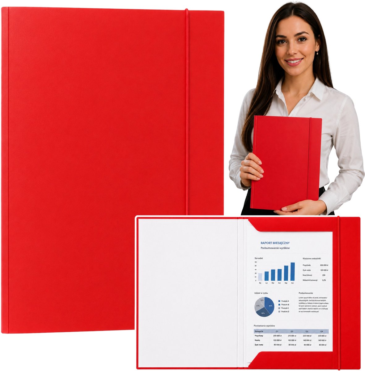 Kartonnen map met elastiek gelakt A4 300 G/m2 rood - UNI