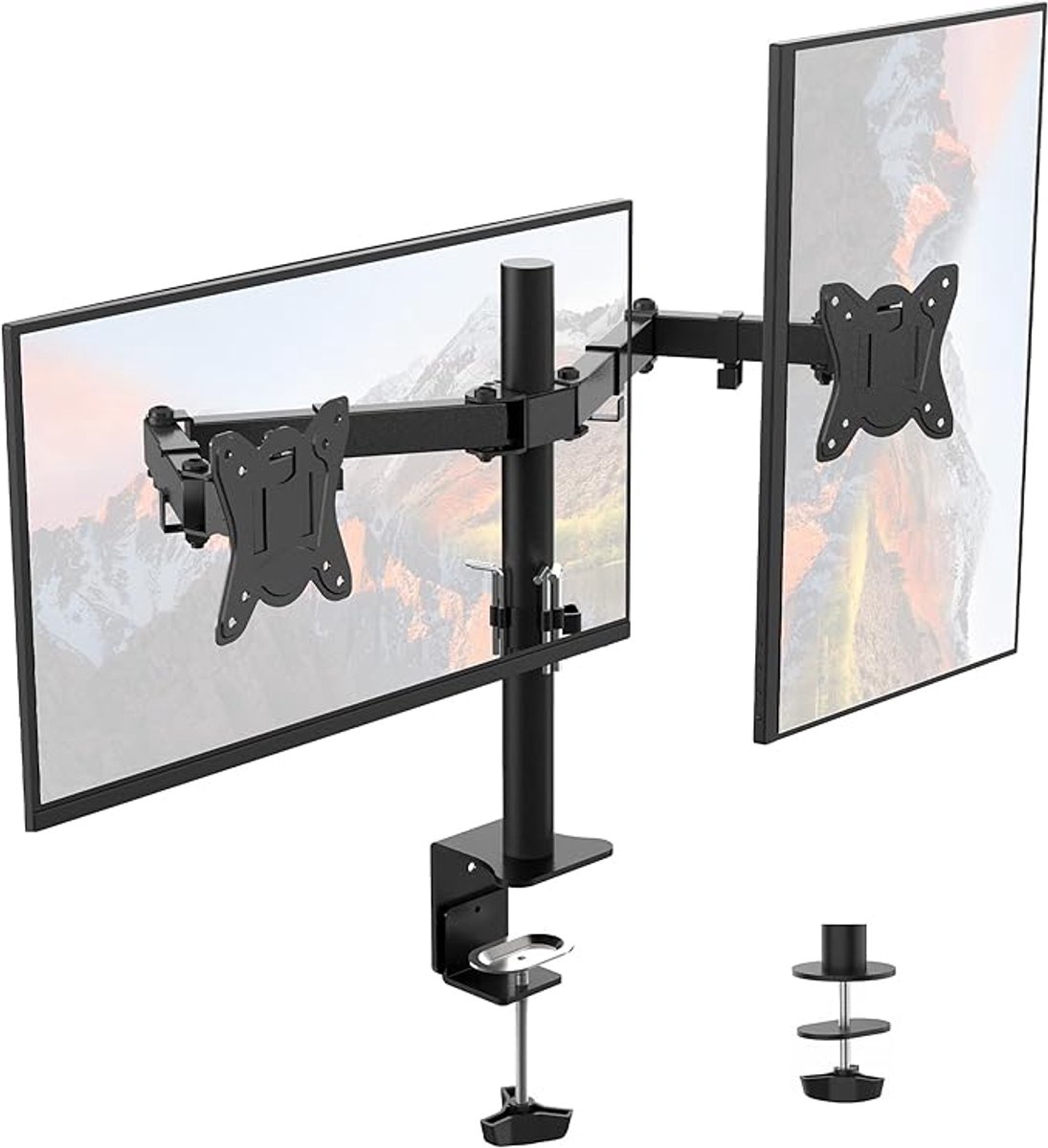 Dubbele Monitorstandaard 13-32 inch – In Hoogte Verstelbaar | VESA 75x75 & 100x100 | Stalen Monitorarm | Zwart