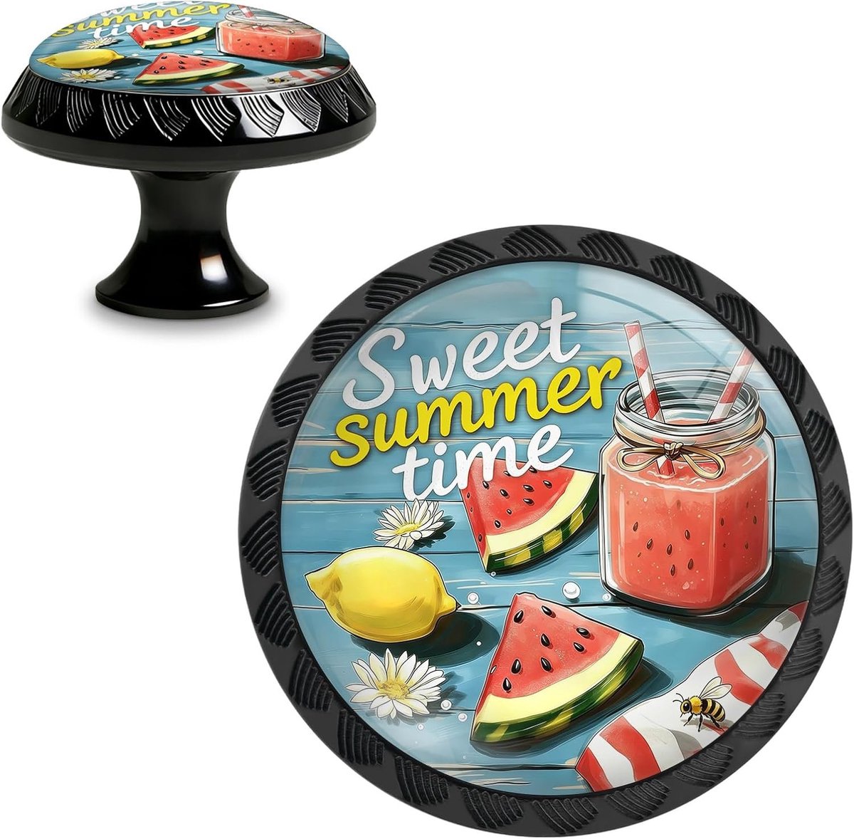 Set van 4 Decoratieve Ladesleutels met Zomerfruit Ontwerp, Acryl Knoppen voor Keuken, Dressoir en Kasten