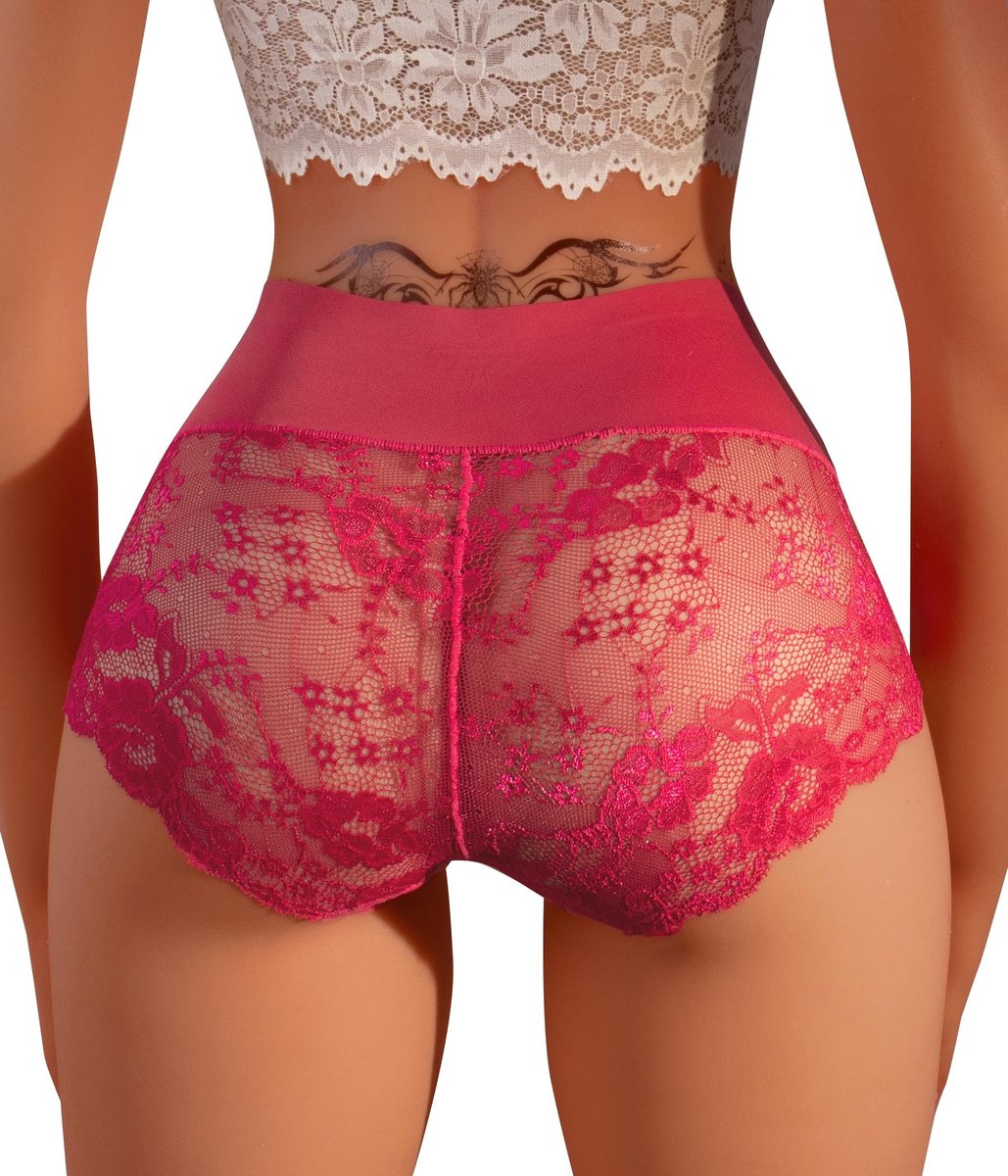 Hoge Taille Ondergoed - Rood met Bloemenpatroon