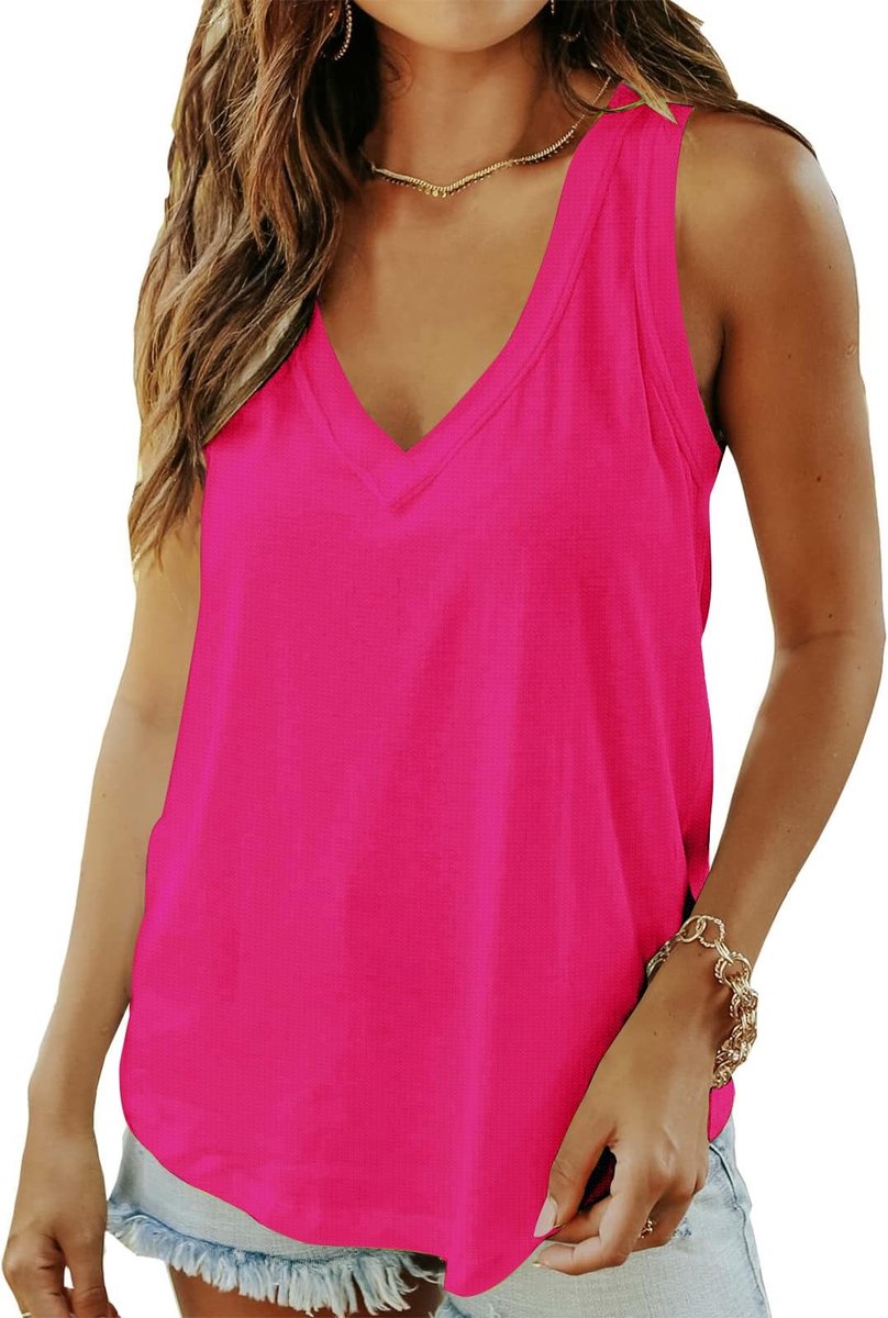Dames V-Hals Tanktop - Mouwloos - Effen Roze