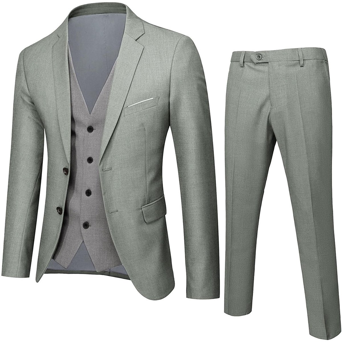 Heren Pak - Slim Fit - Grijs - 3-delig