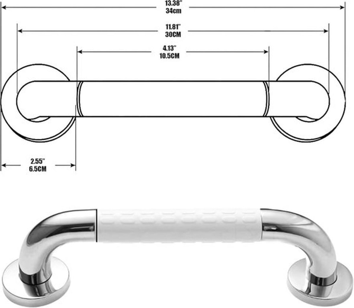 Wandbeugel – Wandbeugel badkamer - Antislip Douchegreep Van Roestvrij Staal Voor Badkamer En Toilet – Stevige Wandbeugel Met Ribbels Voor Extra Grip – Stevige Ondersteuning - Handvat voor ouderen en kinderen - 30 CM
