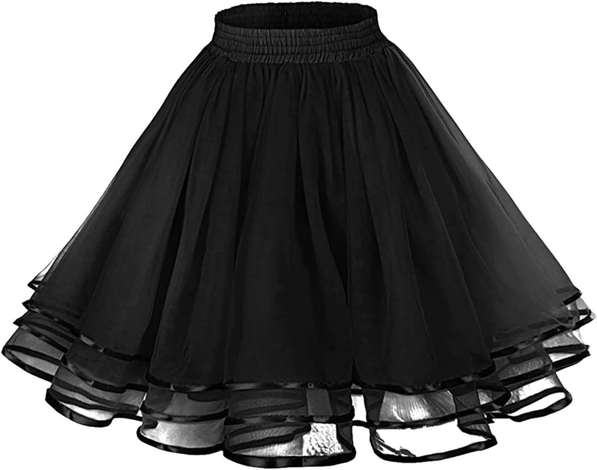 Vintage A-Line Tutu Rok voor Dames, Hoepelrok voor Rockabilly Stijl, Perfect voor Bruiloften en Feestjes, Zwart, One Size