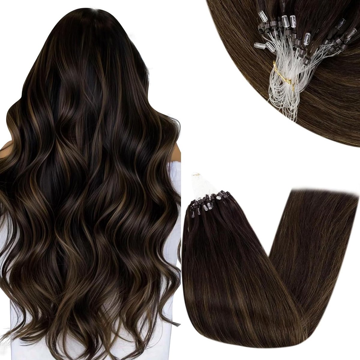 Microring Haarextensions van Echte Haar 0.8g Balayage Bruin Ombre Blond 12 Inch 50 Stuks 40g #2/2/6 voor Volumineus Haar en Natuurlijke Look