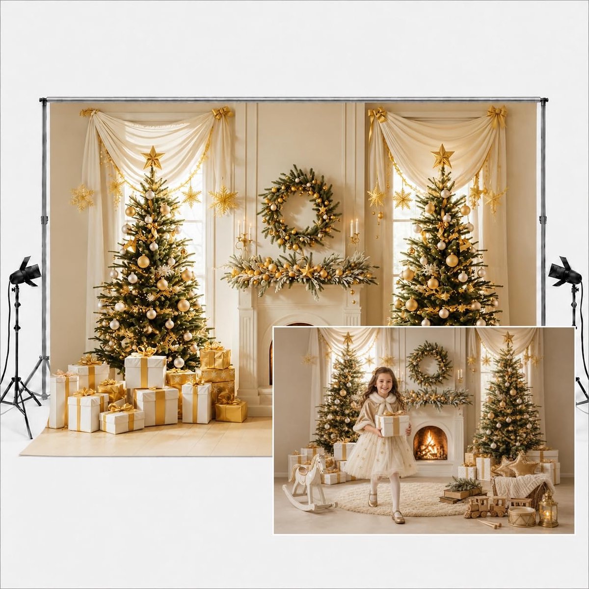 Fotografie Achtergrond - 3x2.5m Kerstthema met Boom en Cadeaus