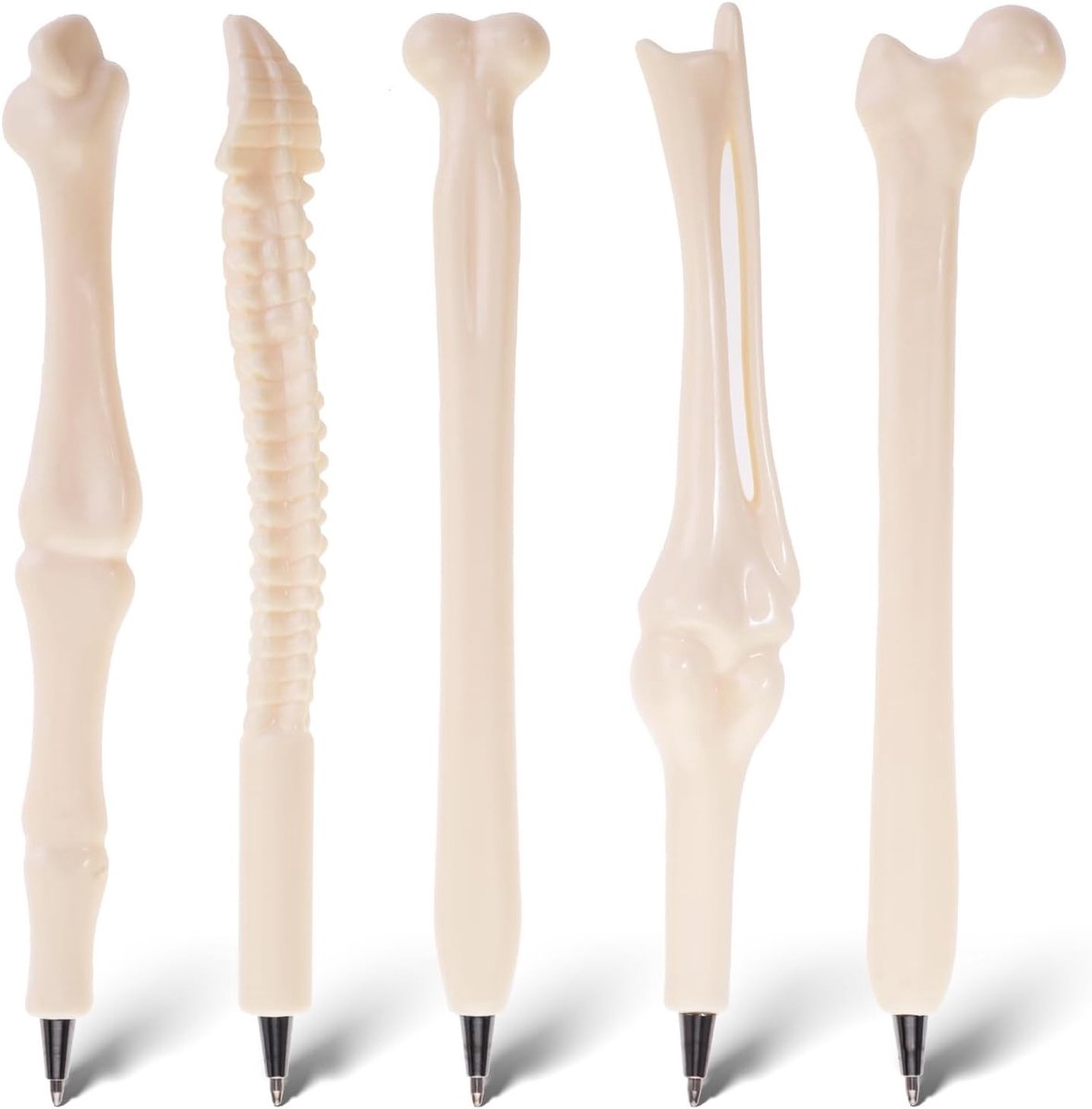 Creatieve 5-delige set balpennen in botvorm met zwarte inkt, ideaal voor verpleegkundigen, artsen en Halloween-feestjes, perfect als cadeau voor kinderen en studenten.