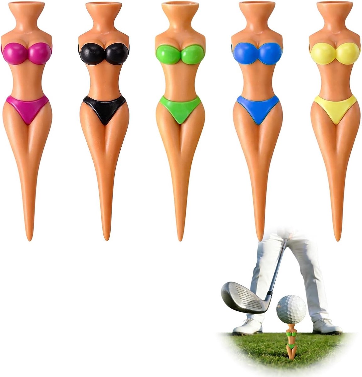 Set van 5 Grappige Golf Tees en T-shirts voor Mannen en Vrouwen - Ideaal voor Golftraining en Accessoires