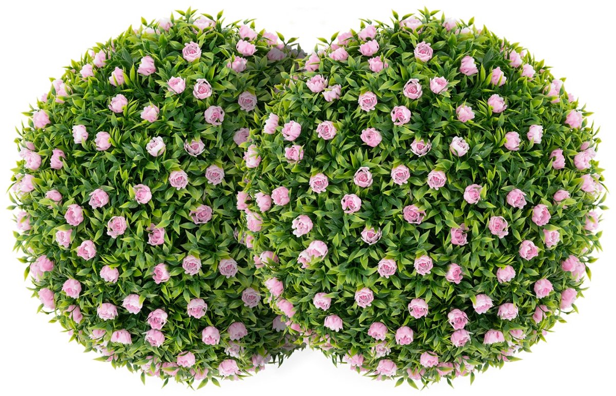 SureDeal® - Kunstplant - Kunst Vormsnoeibollen - Roze Bloemen Kunstplanten - Binnen Buiten - Roze en Groen