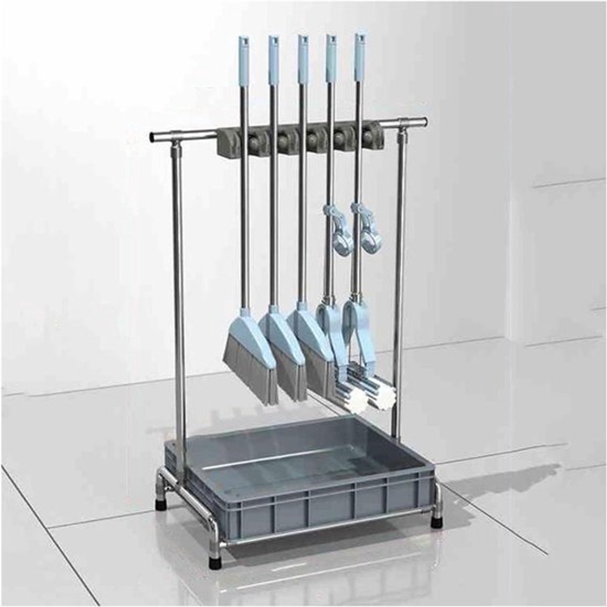 Bezem En Dweilrek - Gereedschap Organizer - Ruimte Besparen - Roestvrij Staal - 75x110x42cm - Zilverkleurig