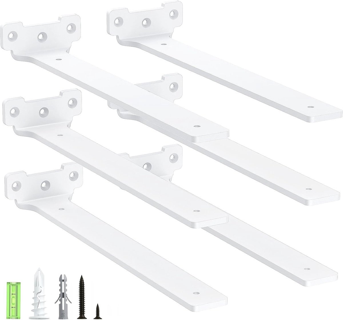 Set van 6 metalen plankdragers 30 cm met schroeven, 70 kg draagvermogen, wit, voor stevige planken en optimale ruimtebesparing