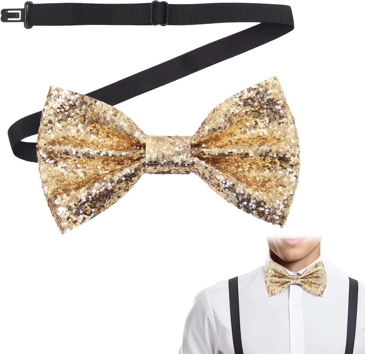Verstelbare Zwarte Glitter Strik voor Mannen - Perfect voor Feesten, Bruiloften en Carnavalsavonden