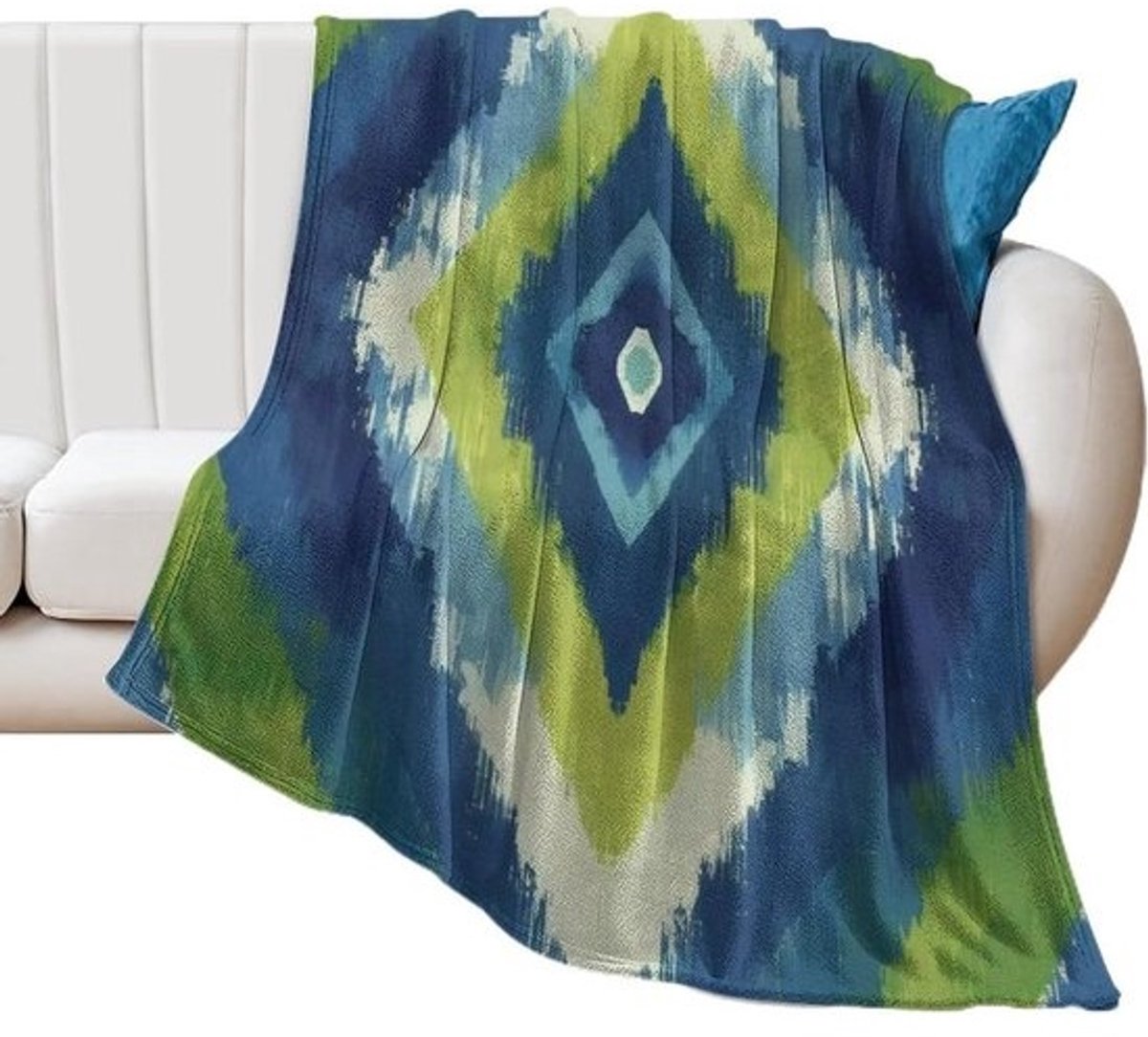 Geometrische Plaid - Fleece Deken - Comfort Verhogend - Superzacht Flanel - 130x150 cm - Blauw Groen