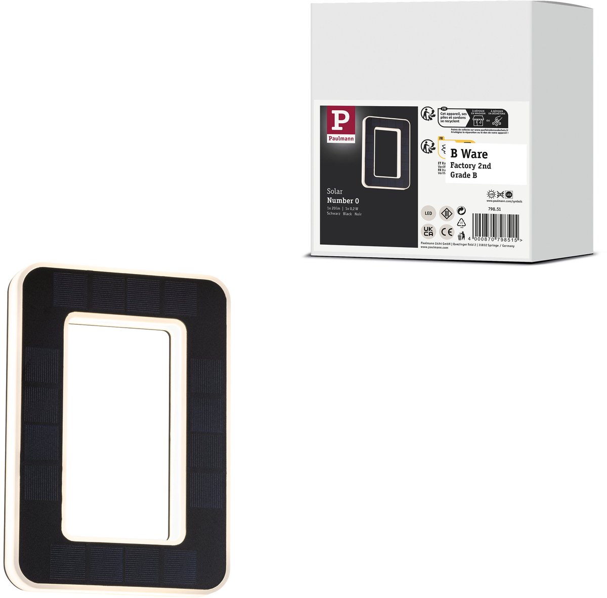 Solar LED-huisnummerverlichting B-waar incl. verwisselbare accu Nummer 0 IP44 3000K 6lm Zwart