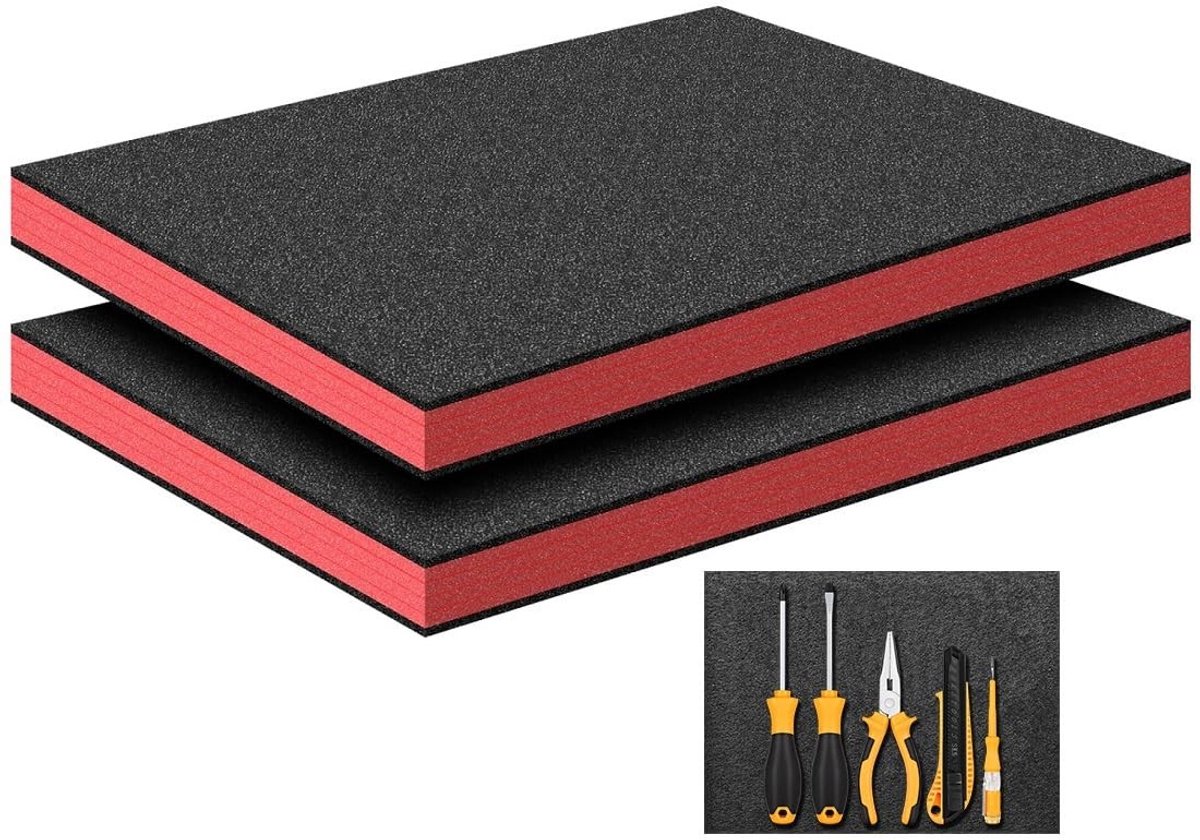 Foam Board Set van 2, 40 x 30 x 2 cm, Zwart/Rood, Polyethyleen Schuim, Gereedschapsinleg, Kofferinleg, Creatief Schuim voor Organisatie