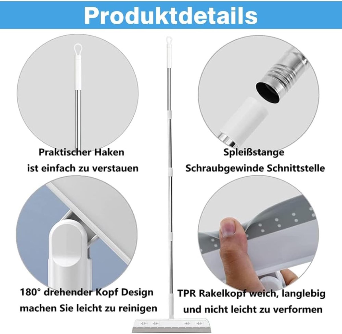 Lange Wateraftrekker van 150 cm voor Douche en Vloer, Ideaal voor Ramen en Badkamers, Grijze Waterwiper met Handvat