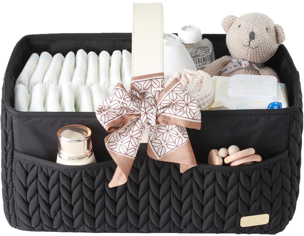 Baby Luier Caddy - Opbergmand voor Luiers en Wipes - Lichtgewicht - Zwart