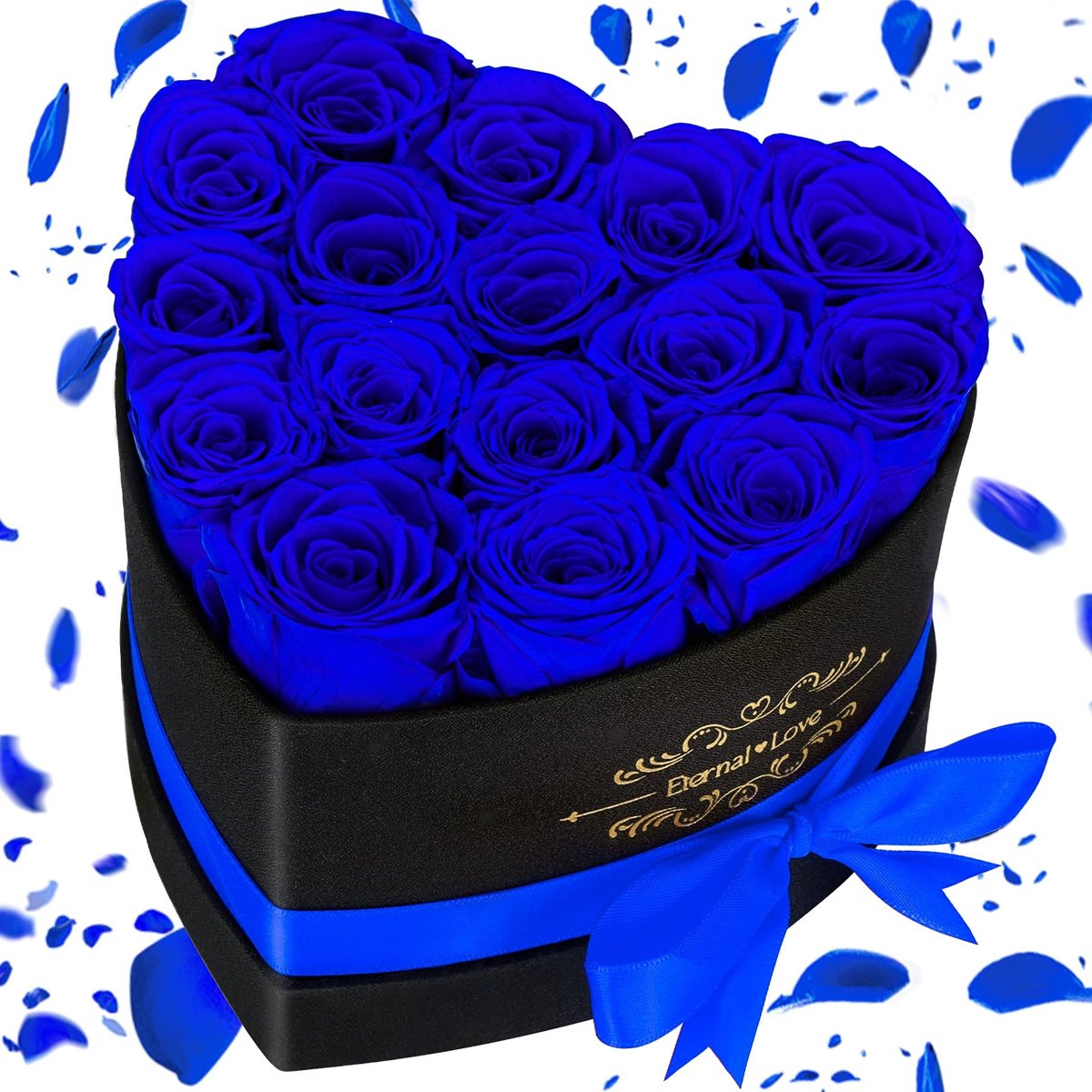 Hartvormige Gift Box met 16 Eeuwige Rozen - Blauw