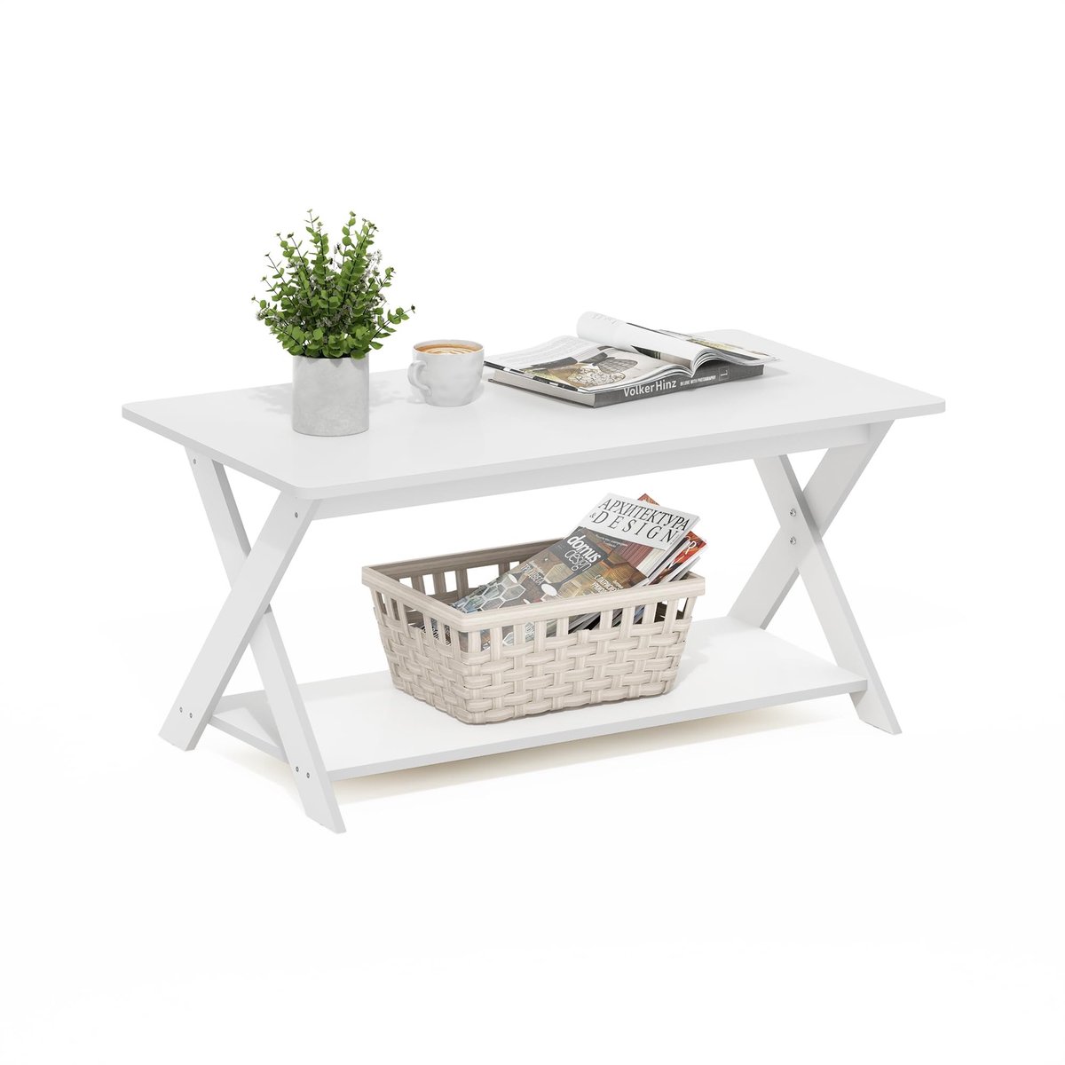 Criss-Crossed Koffietafel van Hout - Wit