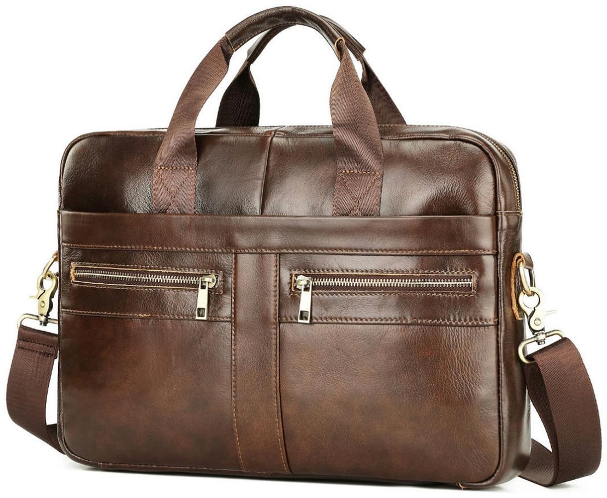 Leren Laptoptas - Ruime Hoofdvak voor 15.6 Inch Laptop - Bruin