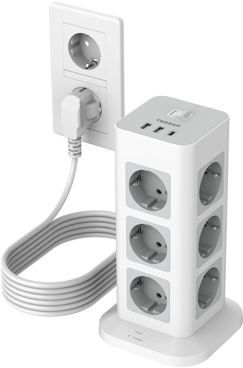 Stekkerdoos met USB - 12-voudige verlengstrip 5m