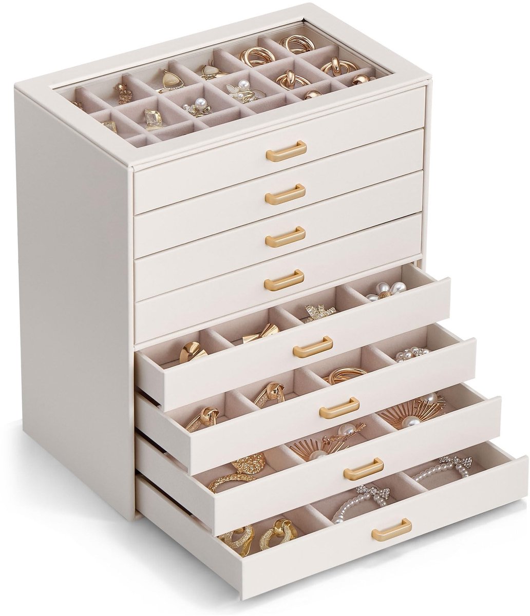 Sieradenopbergdoos met Lades - voor Oorbellen en Ringen - Beige
