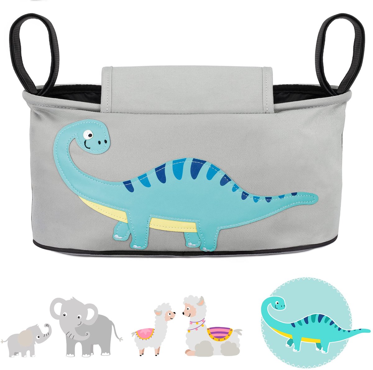 Buggy Organizer met 4 Compartimenten - Grijs - Dino Motief