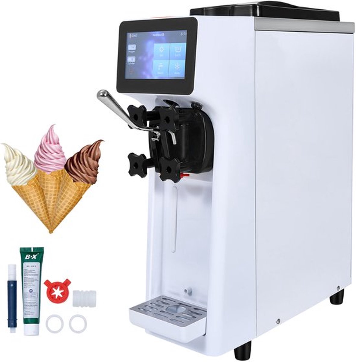 Ijsmachine Enkele Smaak - 1000 W Vermogen - 4 L Inhoud - Softijsmachine - Aanrechtmodel