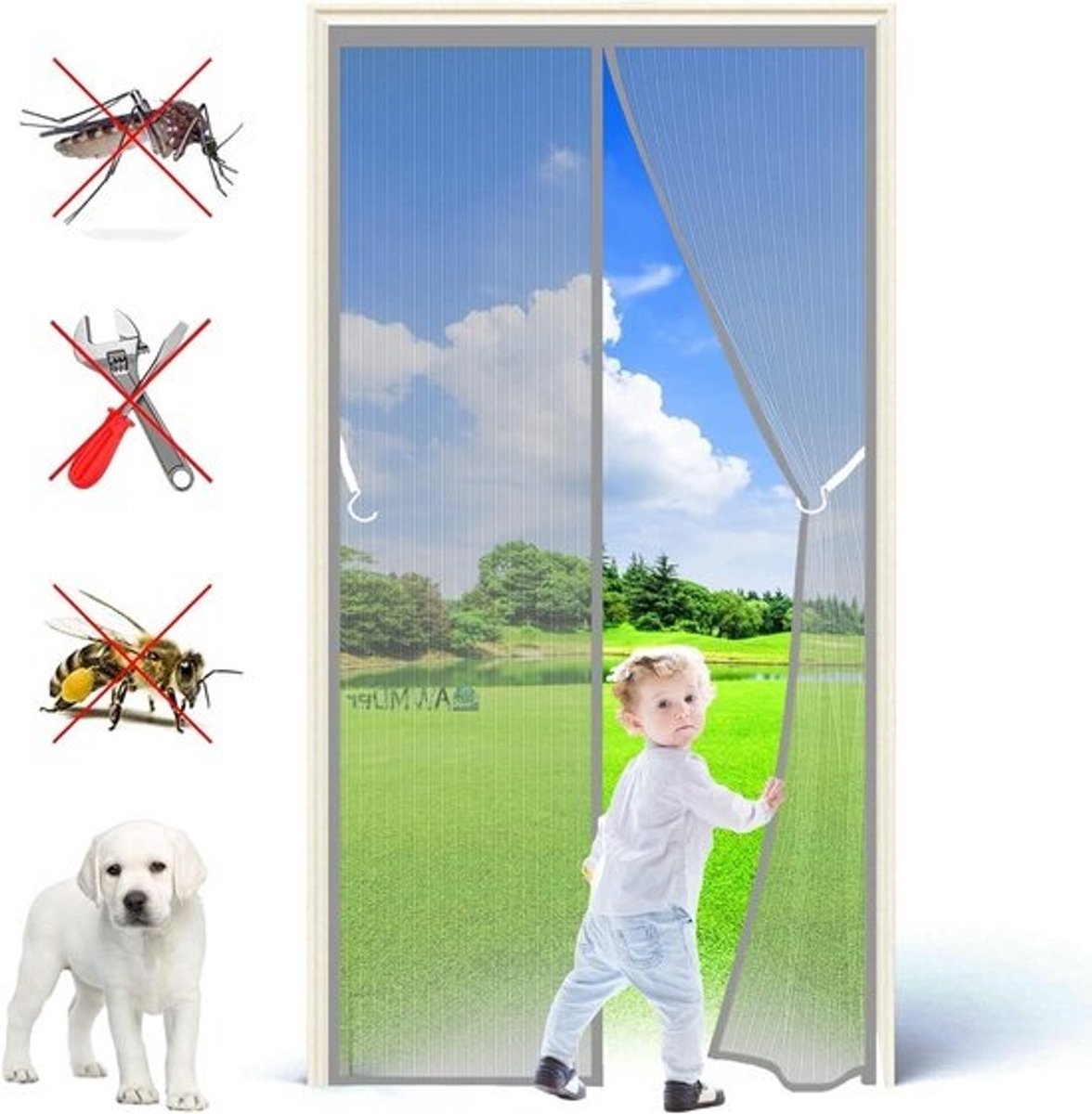 Magnetische Hordeur - Vliegendeur Gordijn - Insecten Buiten Houden - Automatisch Sluitend - 105x205 cm - Grijs