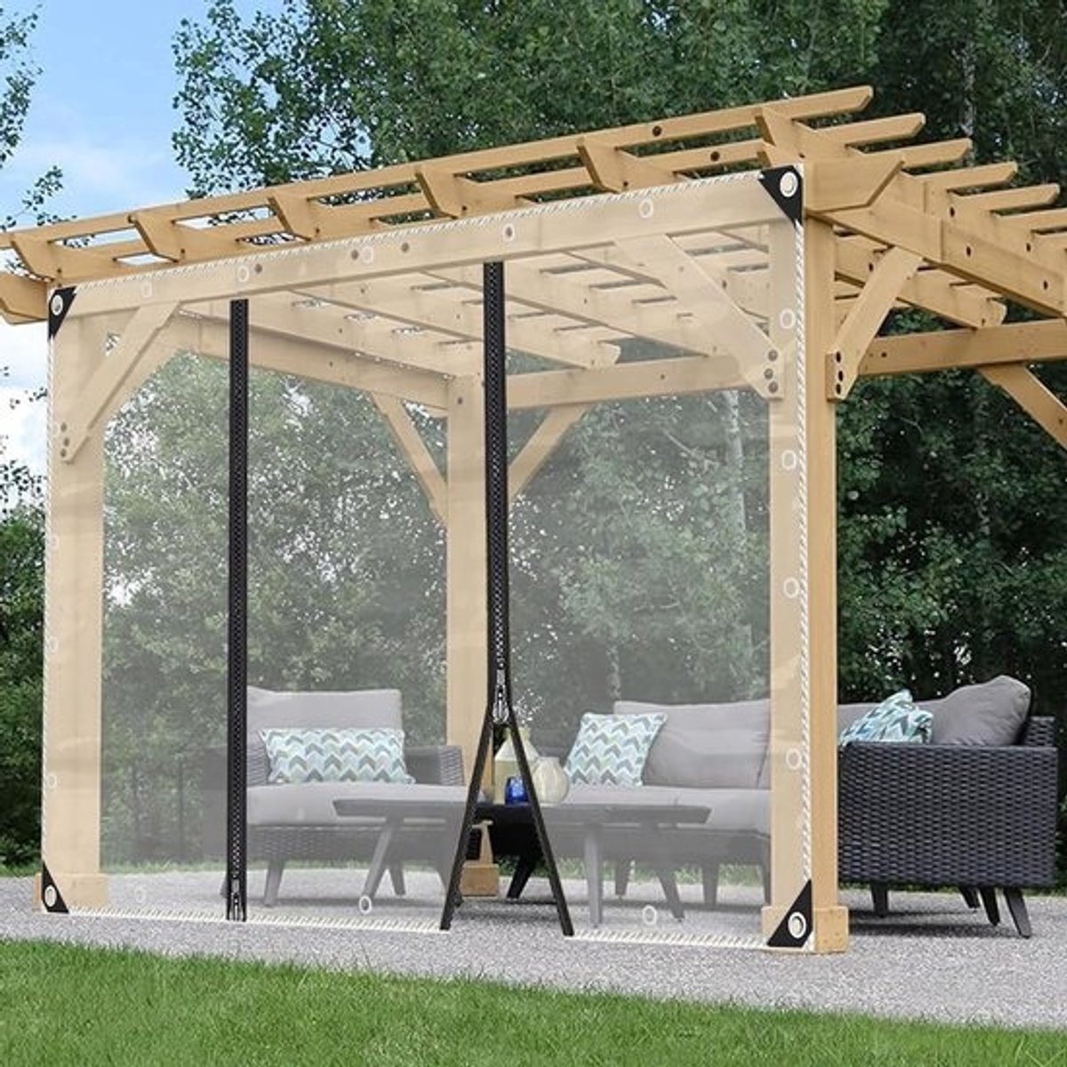 Buitengordijnen met Rits - Zeil Panelen - Terras Afschermen - Versterkt PVC - 5 x 2 m - Transparant