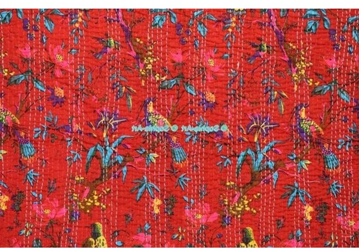 Patchwork Quilt - Sprei Deken - Decoratieve Bedekking - Handgemaakt Kantha Werk - 60 x 90 Inch - Oranje