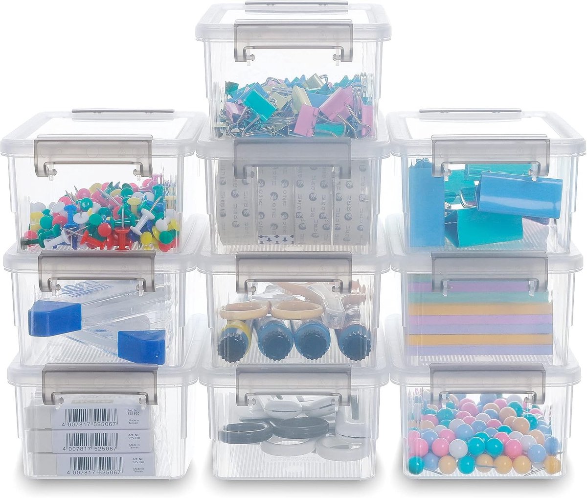 Set van 10 Stapelbare Opslagdozen met Deksel van 500 ml, Transparant, Voor Kleine Onderdelen en Knutselbenodigdheden, 13.5 x 8 x 5.5 cm