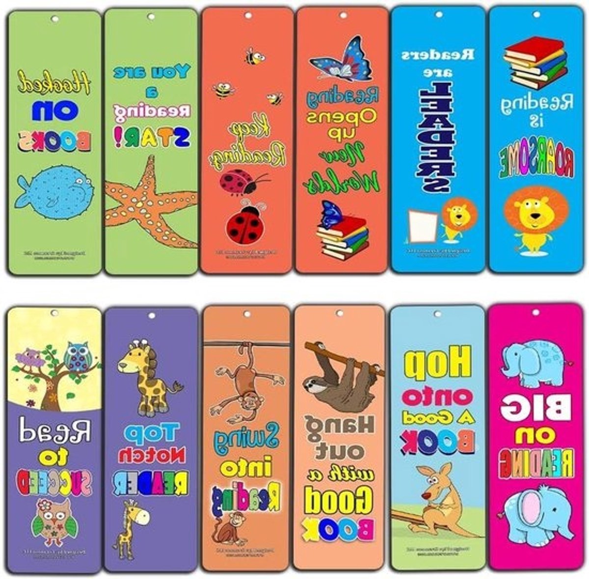 Boekenleggers Set - Leesmarkers Kaarten - Kinderen Stimuleren - Dubbelzijdig Waterbestendig - 12 Stuks - Gekleurd