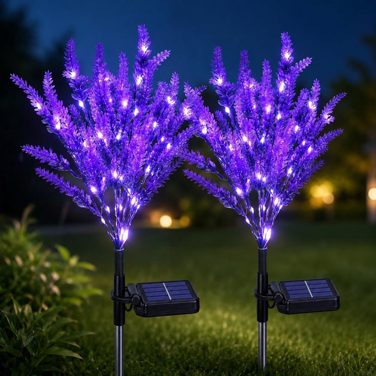 Herfst Decoratie - Tuinverlichting - Lavendel Solar Tuinlampen - IP65 Waterdichte Grondstaken - Automatisch Aan/Uit - Paars - 2 stuks