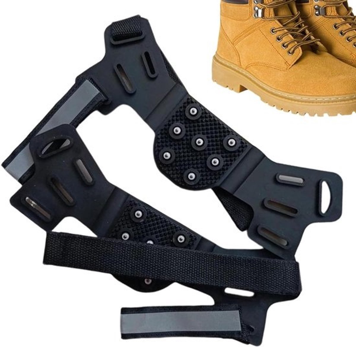 IJspetten Schoenen - Tractiezolen Gripjes - Veilig Lopen - Reflecterende Strepen - Verstelbaar - Zwart
