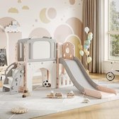 Triumpunpre - Kinder speeltoestel 8 in 1 met klimrek basketbalring telescoop tunnel en opbergruimte voor achtertuin en binnenplaats plezier - Lichtroze