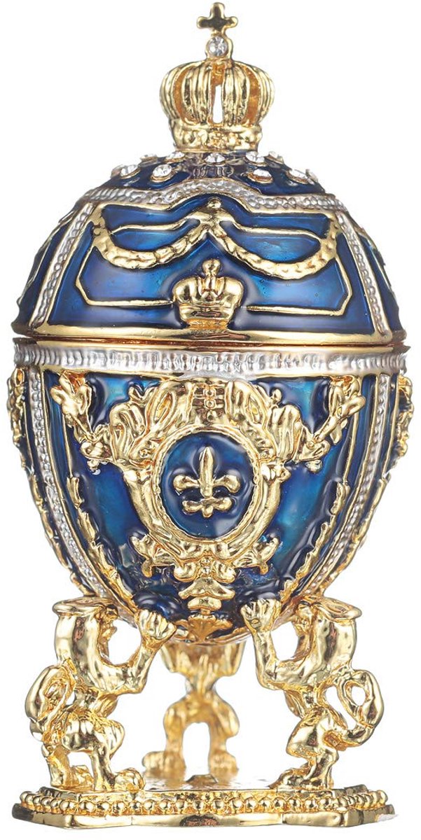 danila-souvenirs Faberge-stijl ei juwelendoos juwelenkistje met leeuwen en keizerskroon 7,5 cm blaw - ShopVlot