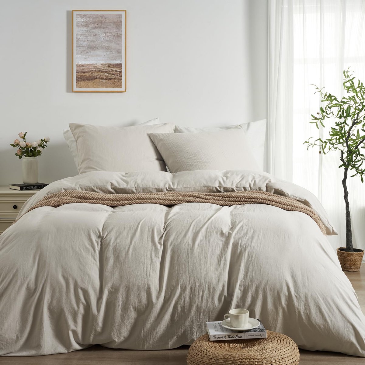 Duvetnova Beddengoed, 140 x 200 cm, beige, 2-delig, superzacht, voorgewassen microvezel, vergelijkbaar met Öko-Tex, 1 - ShopVlot